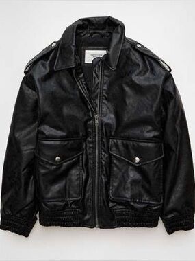 AE Oversized Vegan Leather Bomber Jacket